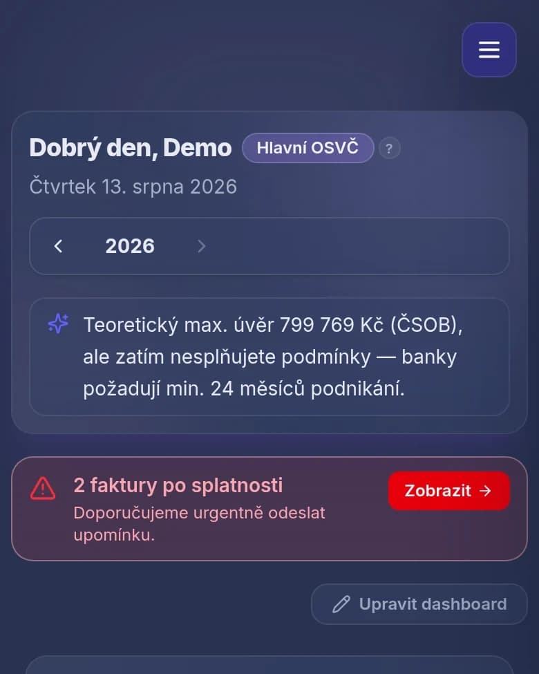 Ukázka dashboardu Ziskio na mobilu