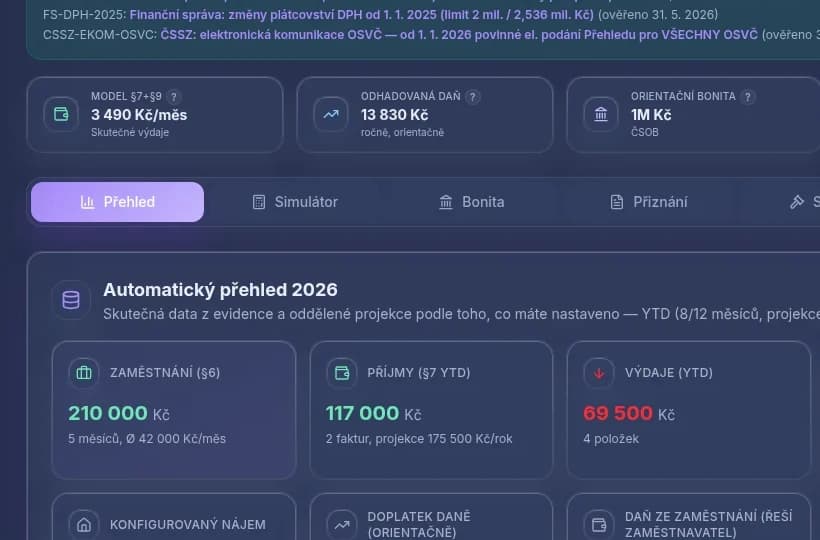 Výřez daňového přehledu v Ziskiu